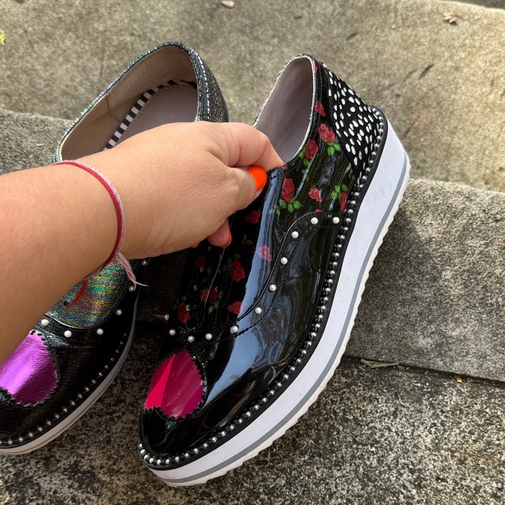 One on a kind cool shoes .Multicolor Embroidered Loafers - Picture 3 of 9